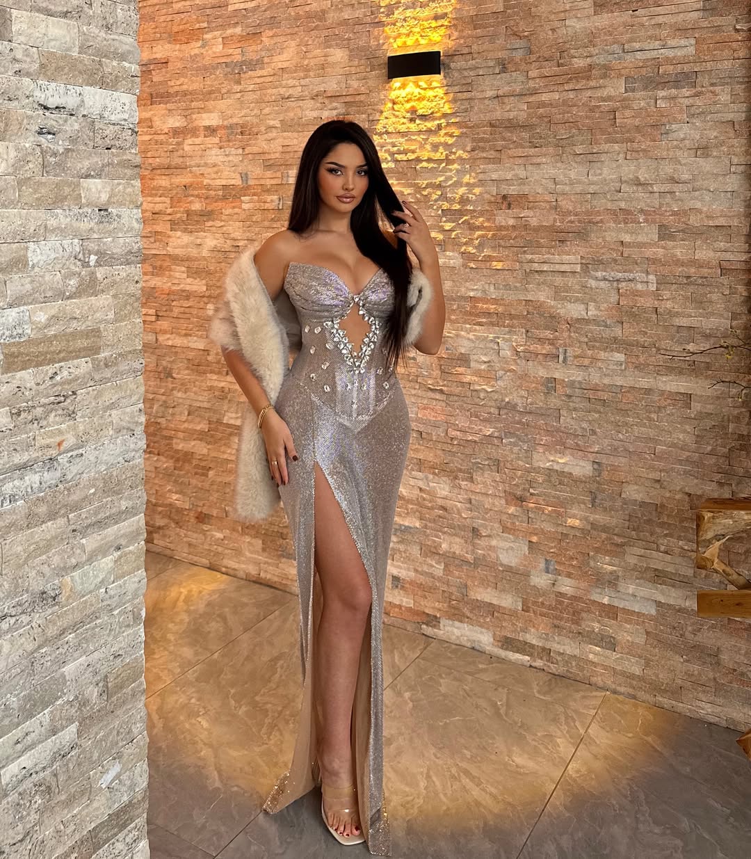 open lace back dress Rhinestone Contour Long Prom Dress CD845 Blue / 2