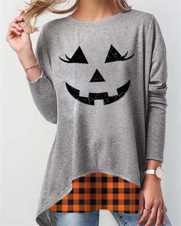 Casual Crew Neck Cotton Halloween Shirt & Top
