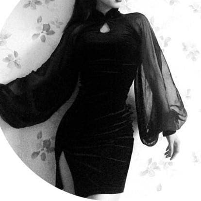 Black Gothic Side Slits Cheongsam Dress SP178999
