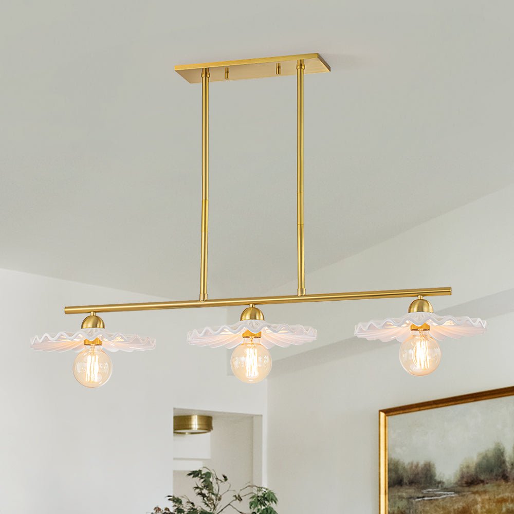 3-Light Creamy Ceramic Shade Island Linear Pendant