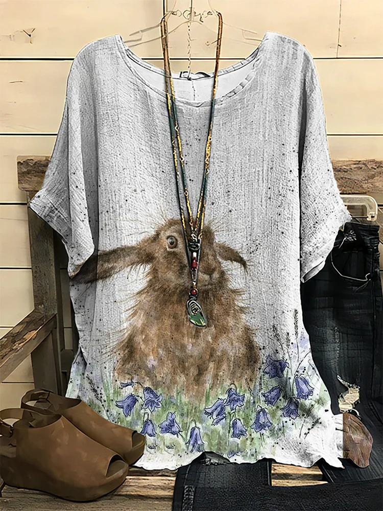 Women's Cute Bunny Print Short Sleeve Top socialshop