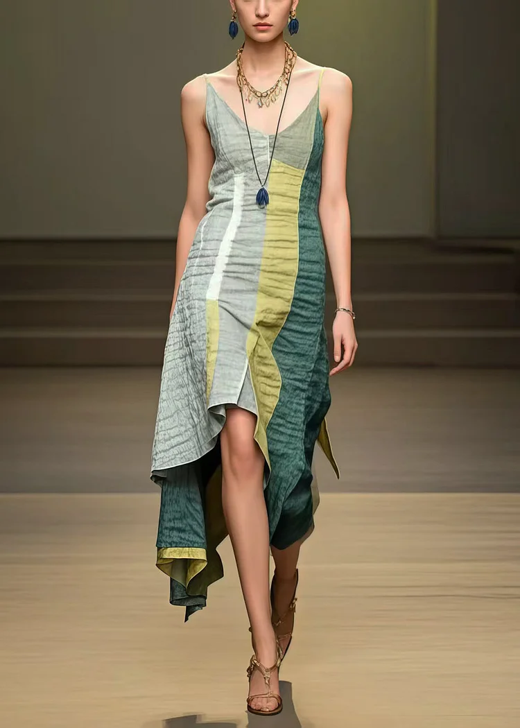 Boho Colorblock Asymmetrical Cotton Mini Dress Summer