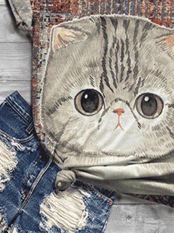 Bestdealfriday Cat Print Crew Neck Short Sleeve Casual T-Shirt 9343052