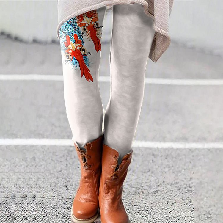 Vefave Skinny Casual Chicken Print Leggings