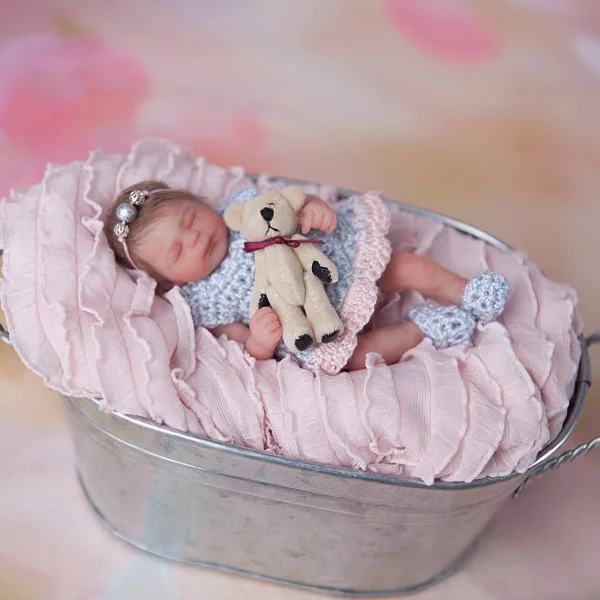 Miniature Doll Sleeping Full Body Silicone Reborn Baby Doll, 6 Inches Realistic Newborn Baby Doll Boy or Girl Named Valerie