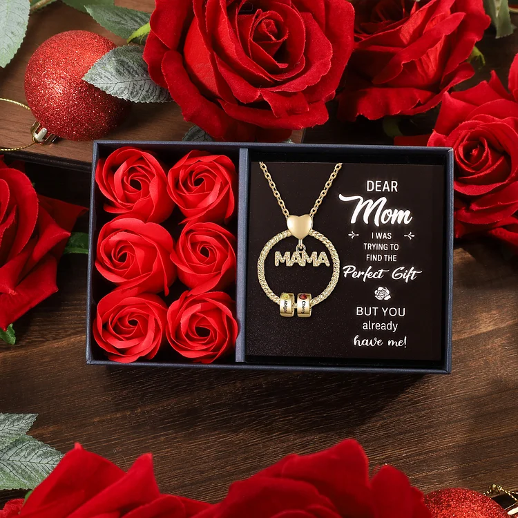 2 Names - Personalized Mama Circle Pendant Necklace Custom Names & Birthstones Necklace Rose Gifts