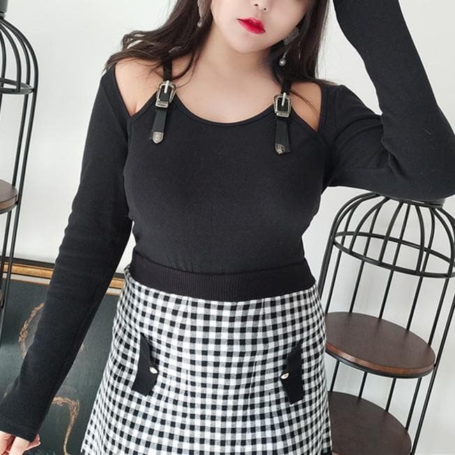 Plus Size Black Gothic Long Sleeve Shirt SP13717R