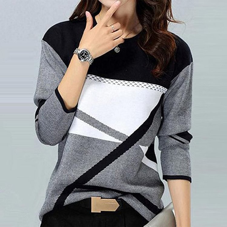 Comstylish Round Neck Irregular Printing Long-sleeved Sweater