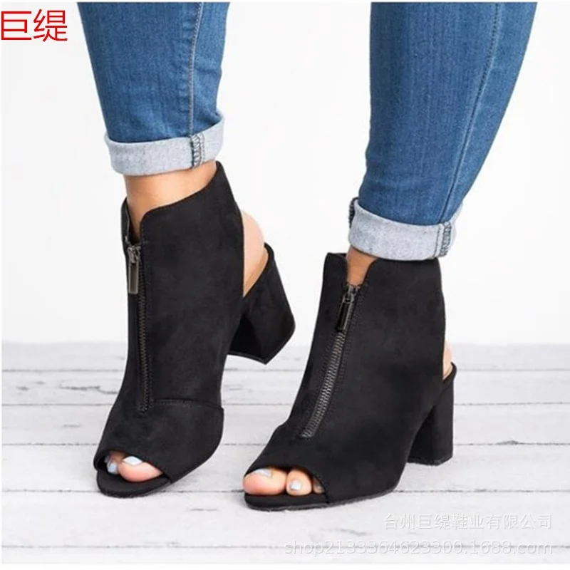 Canrulo New Fashion Women's Plus Size Fish Mouth Chunky Heel Sandals Elegant Medium Heel Women's Shoes Comfortable Peep Toe Shoes
