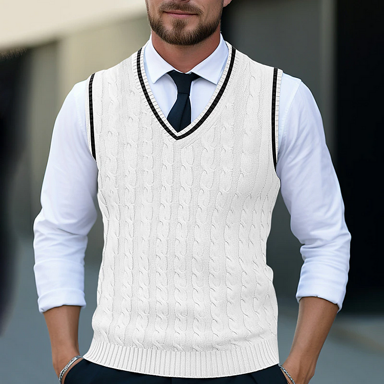 Men's Daily V Neck Sleeveless Slim Stripe Sweater Vest