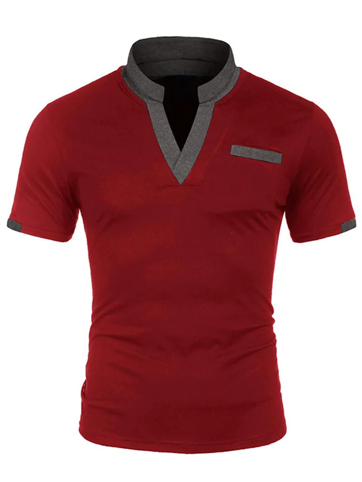 Men's Casual Polo Shirt with Pockets Regular Short Sleeved Polo Shirt with Contrasting Collar Men-Cosfine