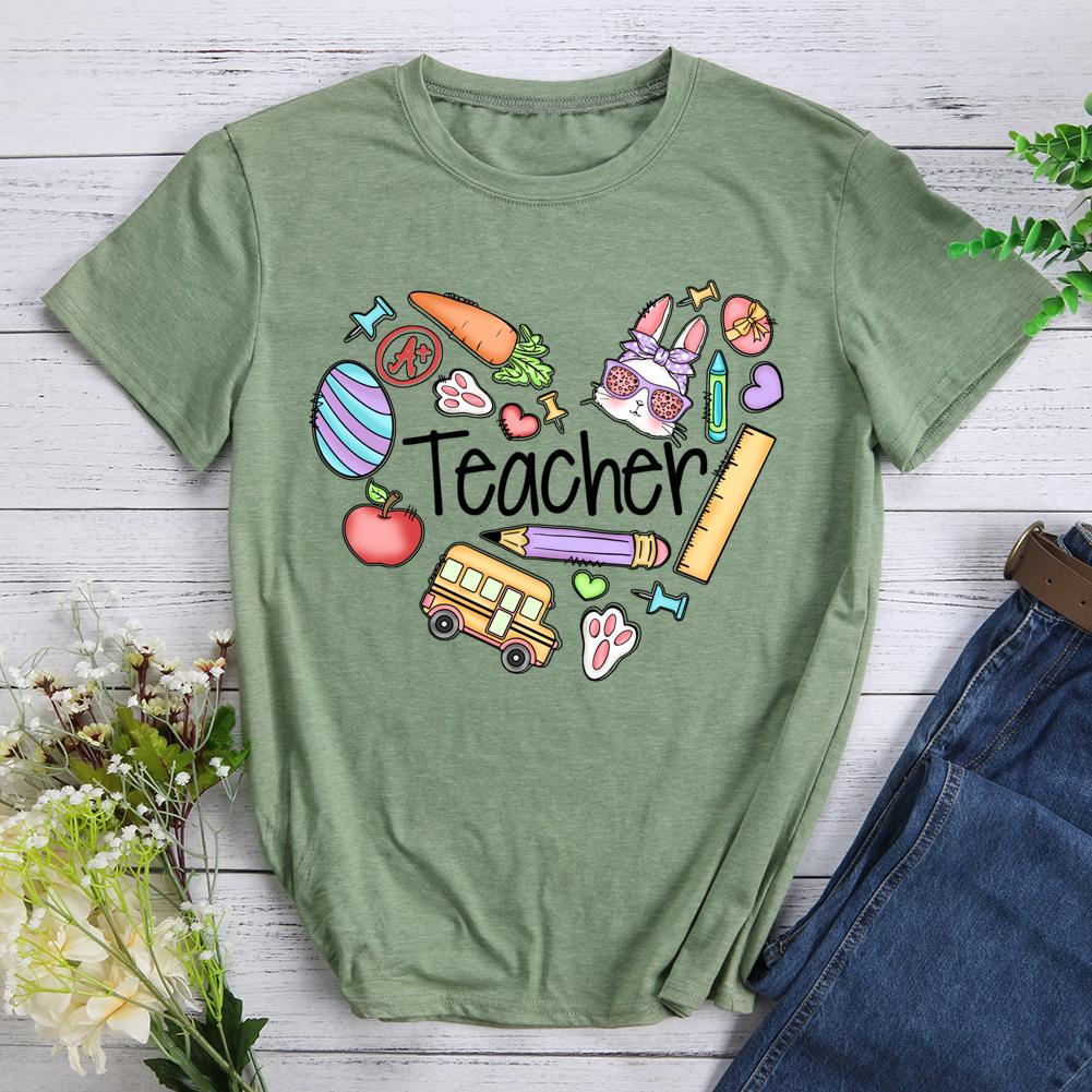 Teacher Happy Easter Round Neck T-shirt-0025476-Guru-buzz