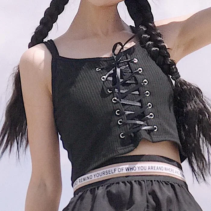 Black/Grey Harajuku Laced Vest SP1812383