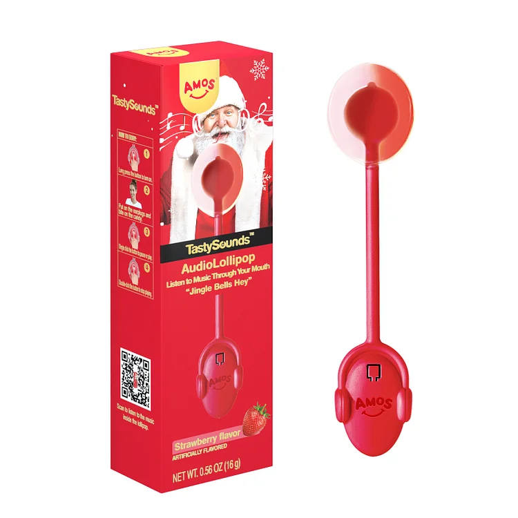 Christmas Music Lollipop Suckers Candy Gift, AMOS Audio Lollipop Sugar Free, Valentine's Day Gift Novelty Unique Candies, Singing Lollipop Individually Wrapped Gifts（2pcs）