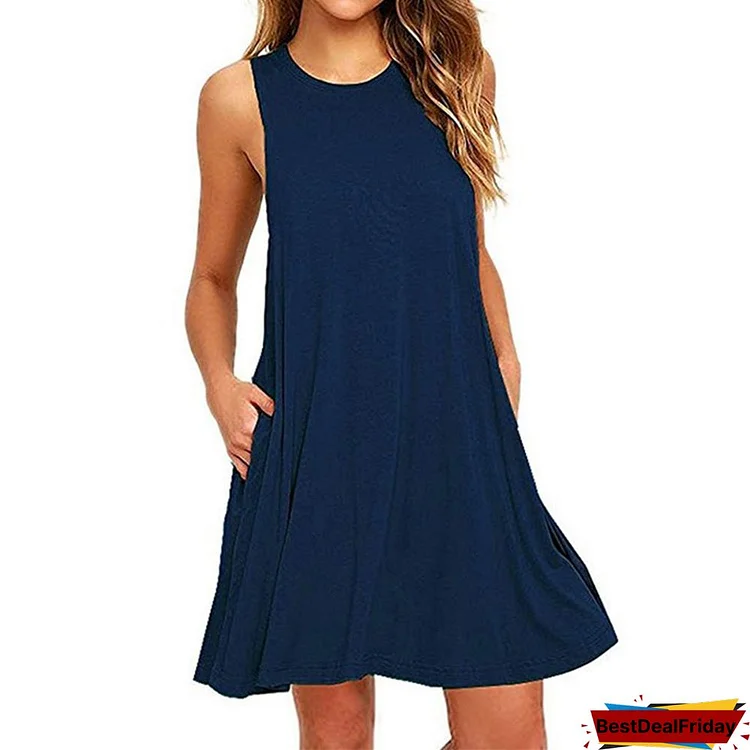 Women's Summer Casual Swing T-Shirt Dresses Beach Cover Up With Pockets Plus Size Loose T-shirt Dresses