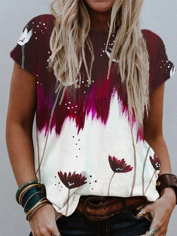 Comstylish Ruby Wild Flowers Short Sleeve T Shirt