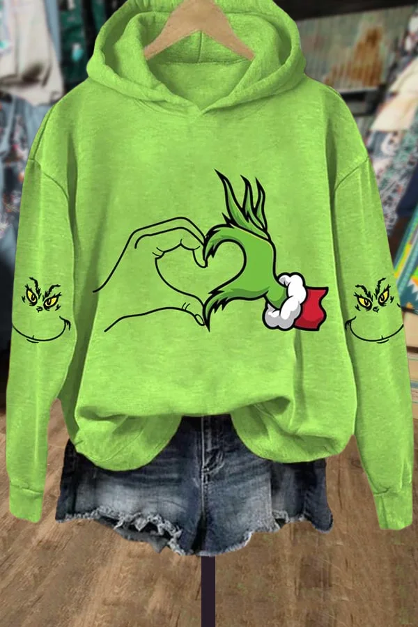 Casual Christmas Grinch Print Hoodie Sweatshirt