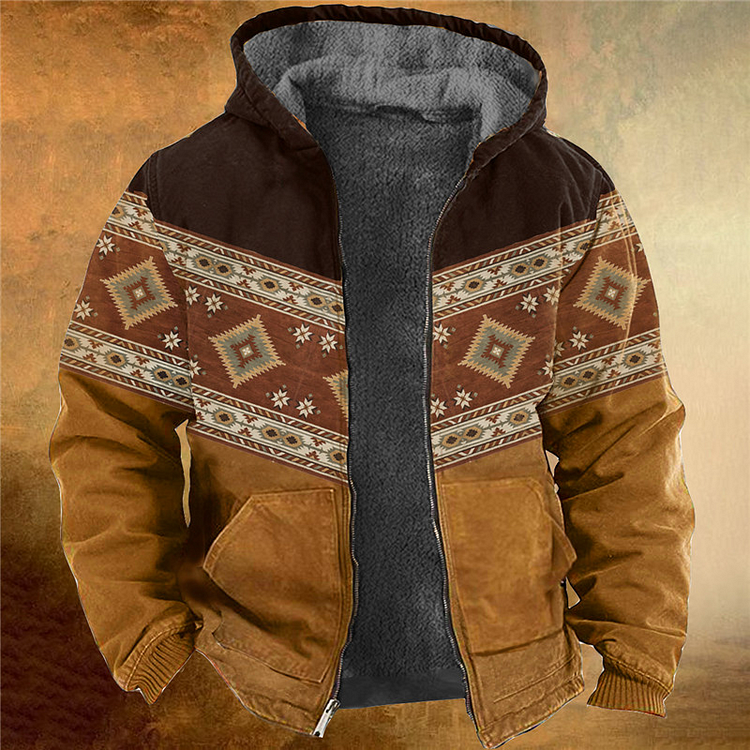 Men's Large Size Full Zip Jacket Bohemia Pattern Printed Hoodie