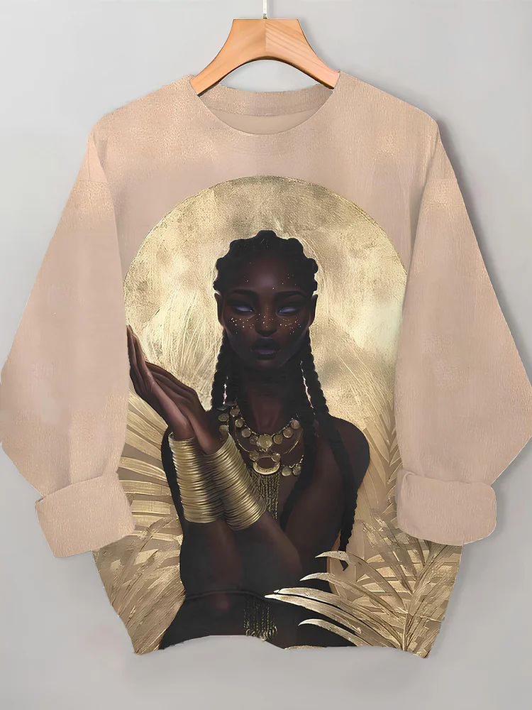 Women's Egyptian Black Woman Gold Print Cozy Sweatshirt