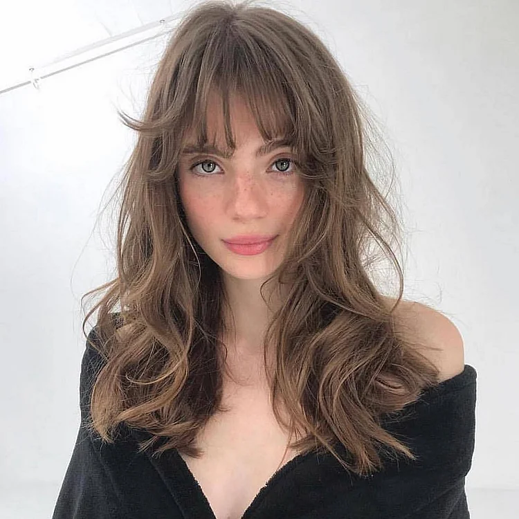 Beauty Bangs Brown Wave Wig-elleschic