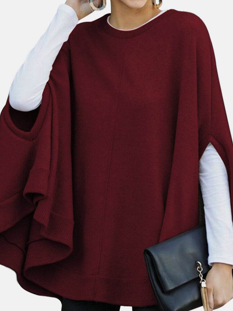 Solid Color Cape Curved Hem Casual Blouse for Women P1784078