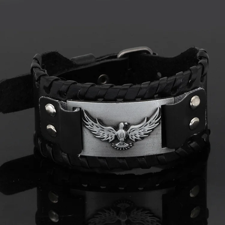 Vintage Eagle Leather Stainless Steel Bracelet