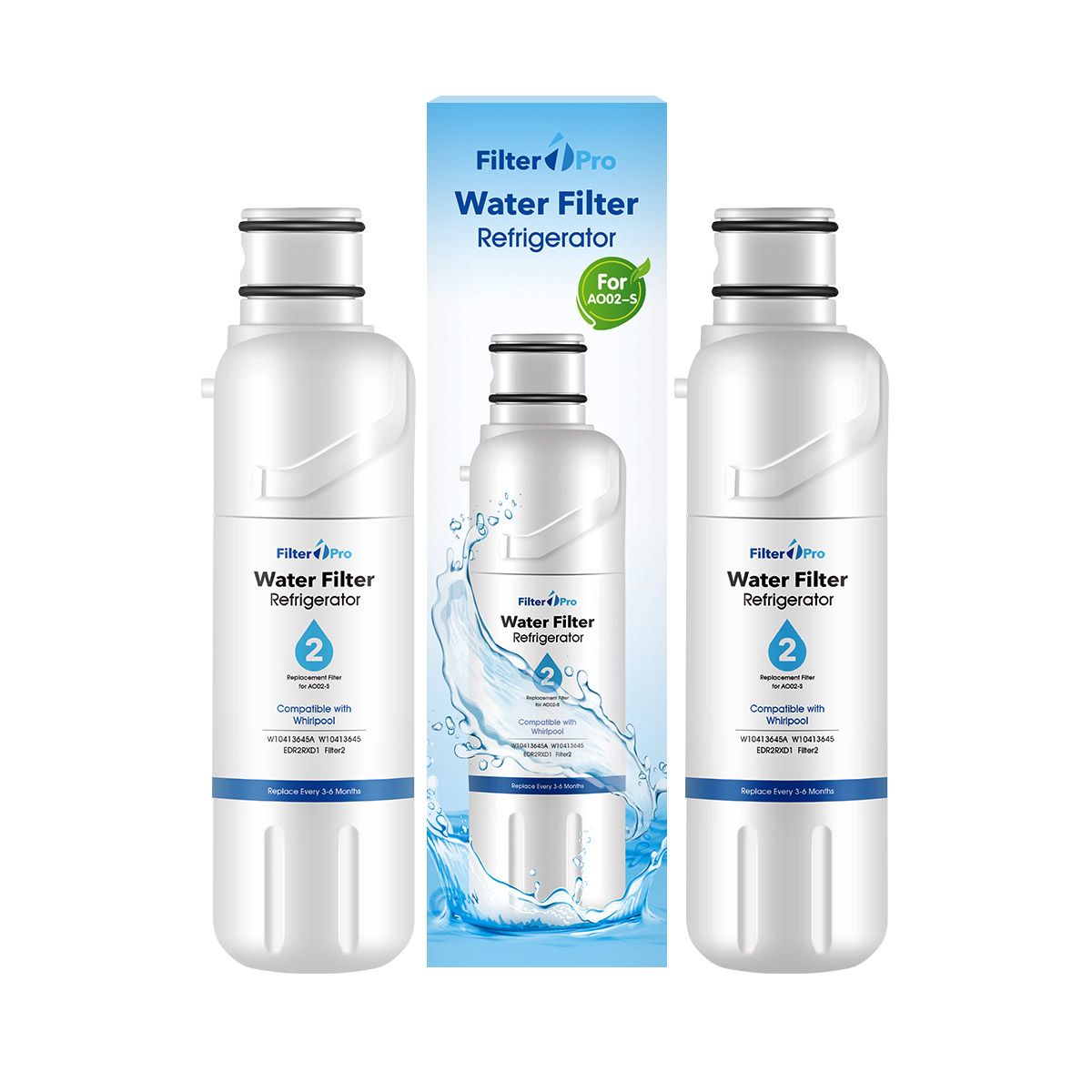 2 pk AO02 EDR2RXD1 W10413645A Filter 2 Replacement Refrigerator Water