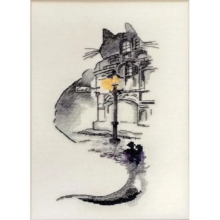 『YiShu』Ink Cat Building - 14CT Counted Cross Stitch(20*40cm)