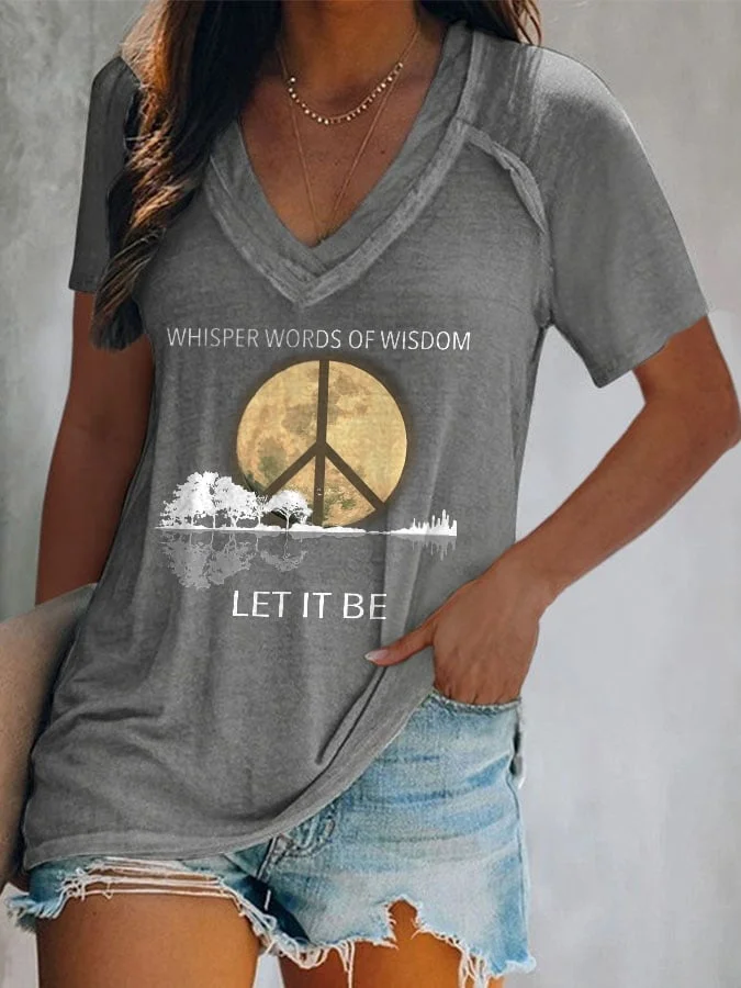 Hippie Guitar Lake Whisper Words Of Wisdom Let It Be Print T-Shirt