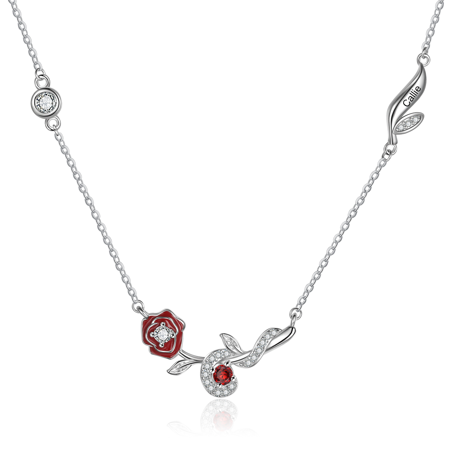 Rose Necklace with Birthstone June Birth Month Flower Necklace