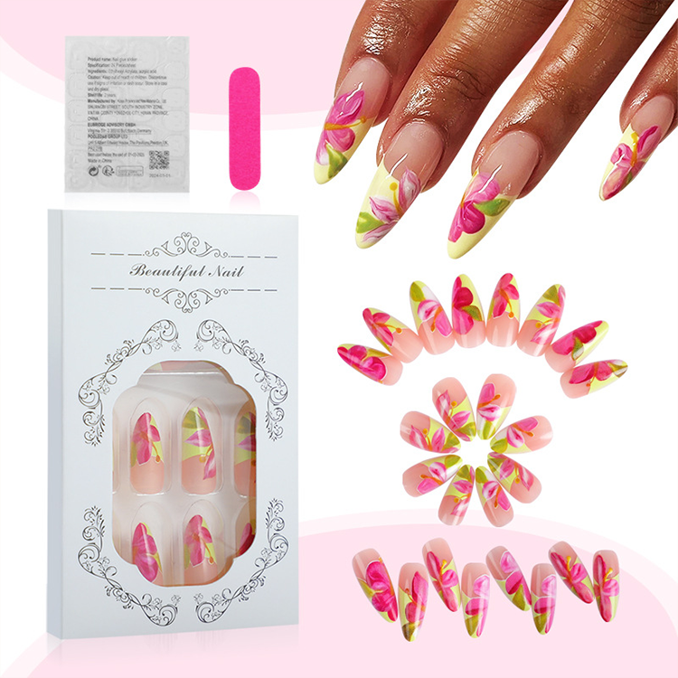 Tropical floral French side hand-made nails