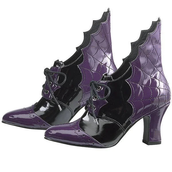 Purple & Black Patent Leather Oxford Heels Halloween Witch Booties |FSJ Shoes