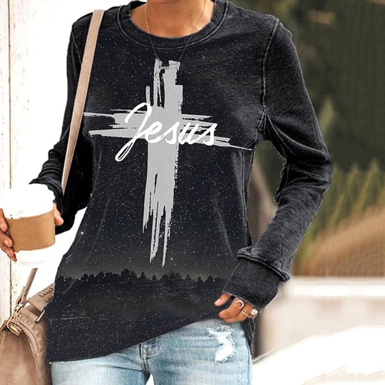VChics Women's Jesus Faith Cross Print Sweatshirt
