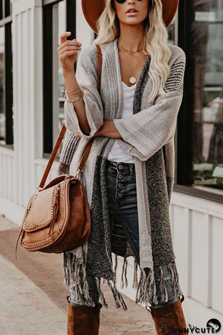 Contrast Tassel Knit Coat