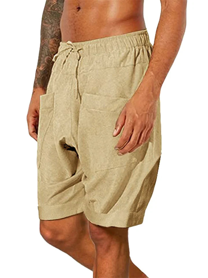 Men's Shorts Linen Shorts Summer Shorts Beach Shorts Pocket Drawstring Elastic Waist Plain Comfort Daily Going out Gym Linen / Cotton Blend Boho Casual / Sporty Black Army Green-JRSEE