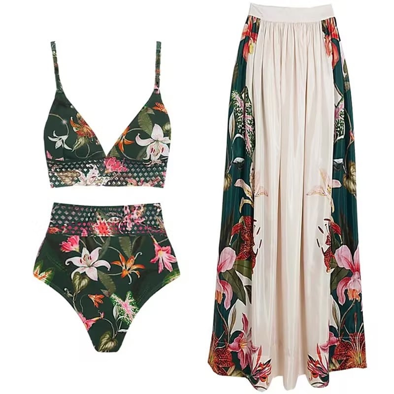 Lily Printed Laser Cut Bikini Swimsuit Set