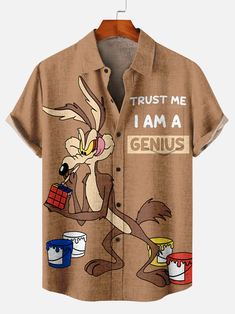 Casual retro cartoon character coloring magic cube pocket shirt PLUSCLOTHESMAN