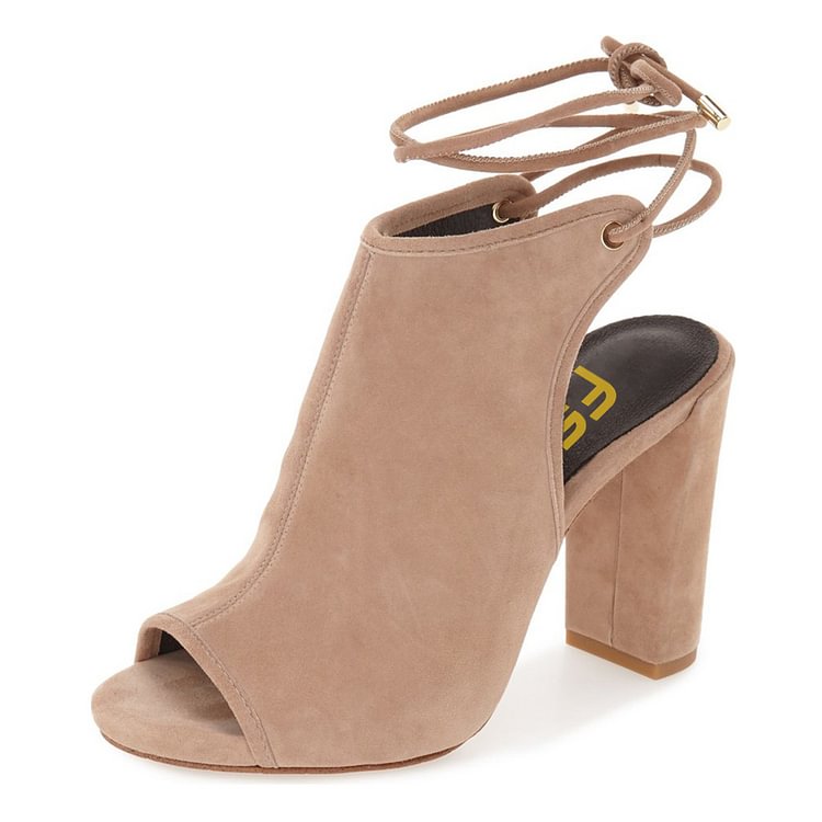 Khaki Summer boots Slingback Suede Peep Toe Ankle Booties |FSJ Shoes