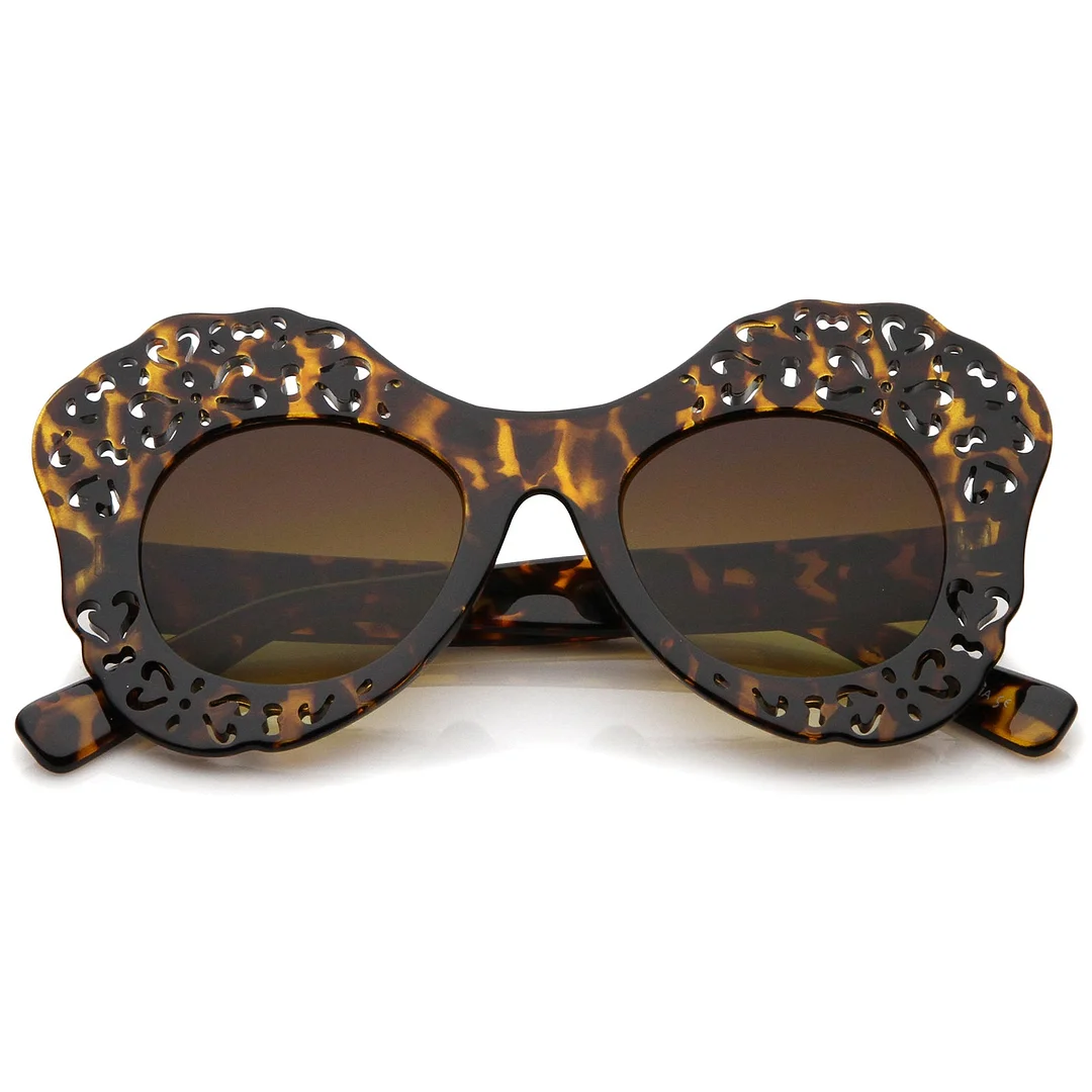 Women's Laser Cutout Frame Colored Mirror Lens Oversize Butterfly glasses 49mm
