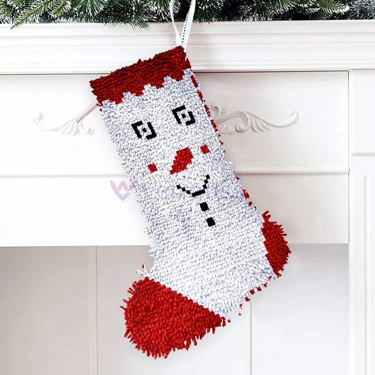 Snowman Face Christmas Stocking DIY Latch Hook Kits for Beginners veirousa