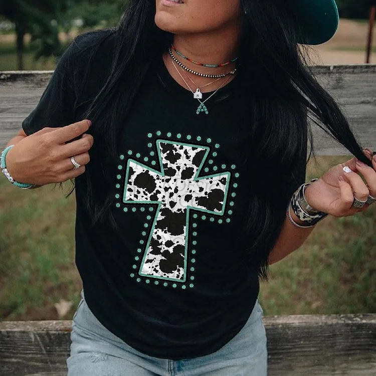 Casual Cross Print Short Sleeve T-Shirt