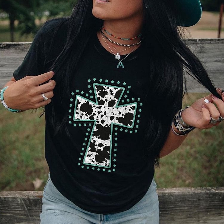 Casual Cross Print Short Sleeve T-Shirt