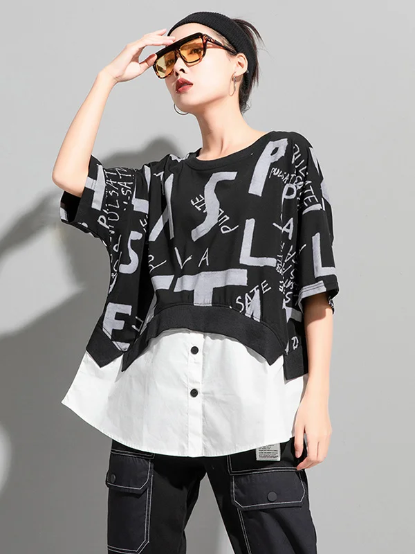Original False Two Letter Print T-Shirts Tops