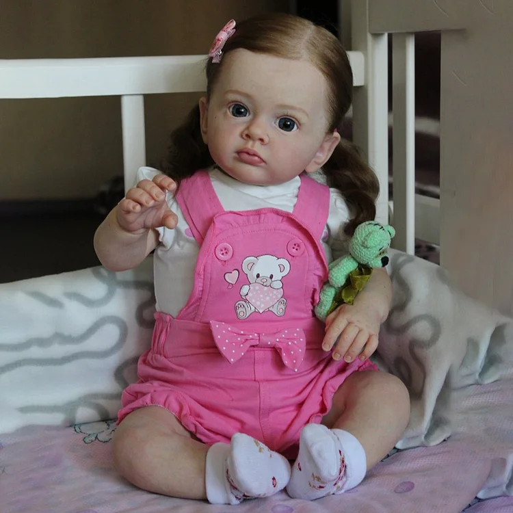  20" Soft Cloth Body Reborn Girl Toddler Baby Doll Mannies With Long Curly Brown Hair - Reborndollsshop®-Reborndollsshop®
