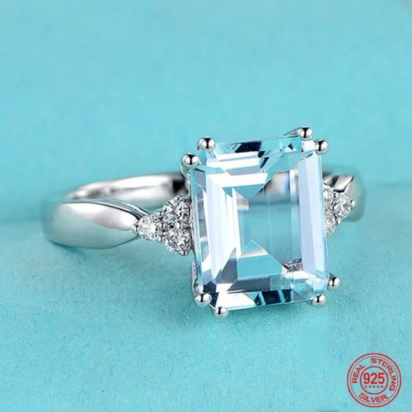 925 Sterling Silver Aquamarine Gemstone Ring For Women