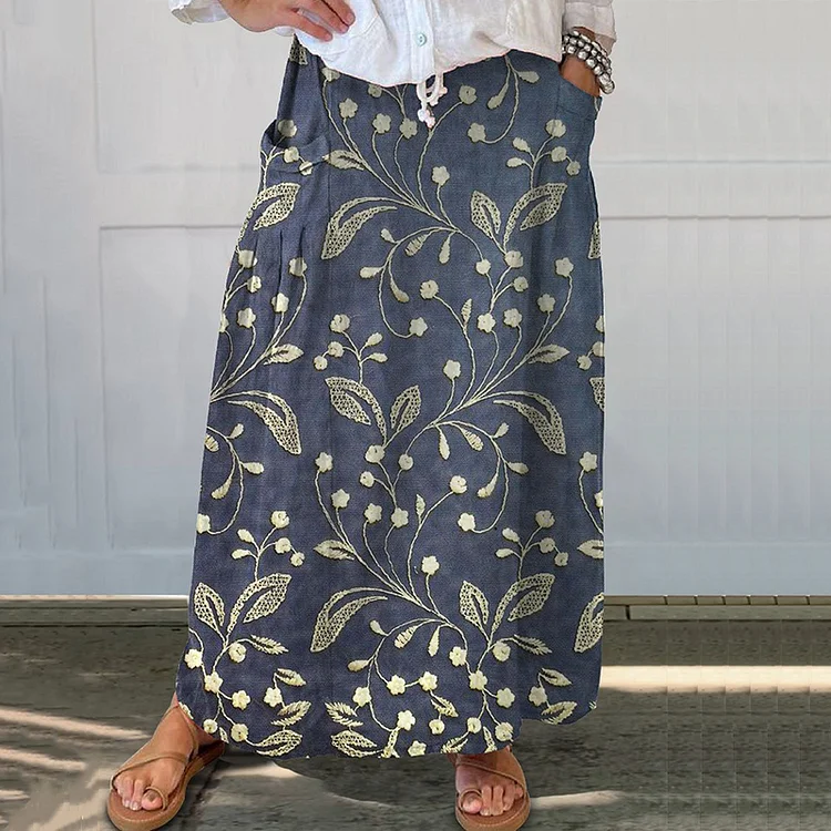 Comstylish Floral Print Loose Pocket Skirt
