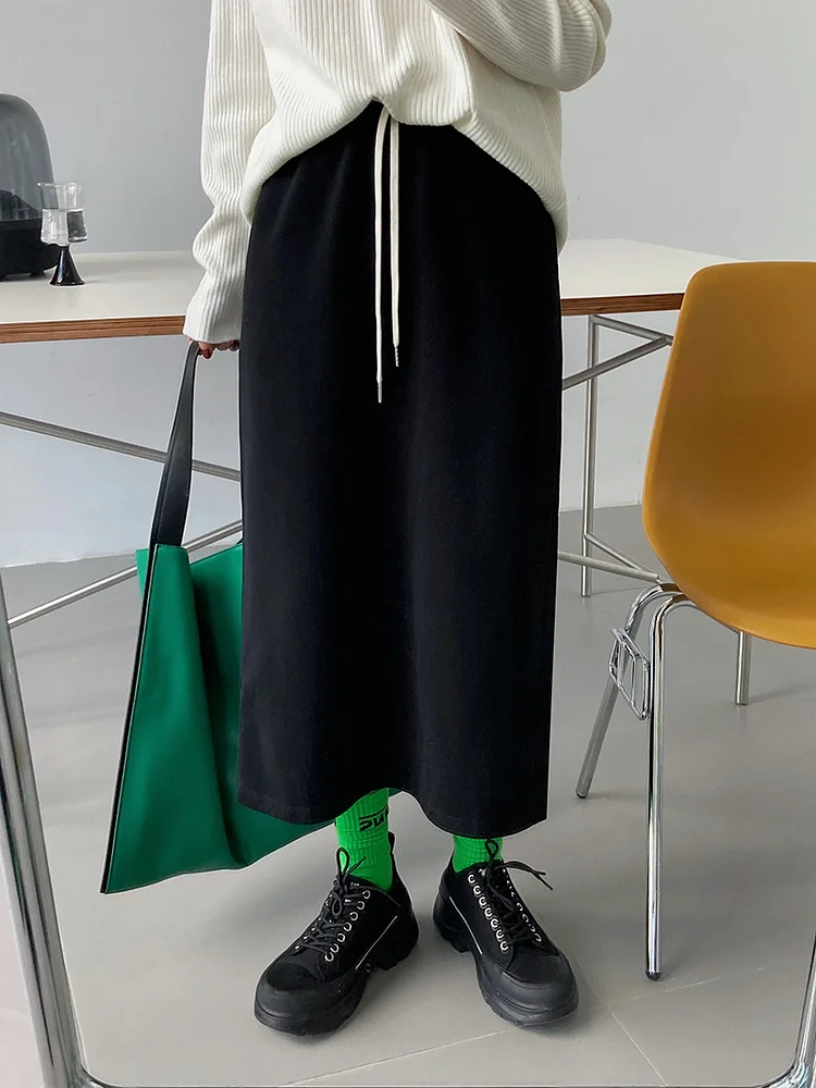 Retro Solid Color H-Line Split-Joint Skirt