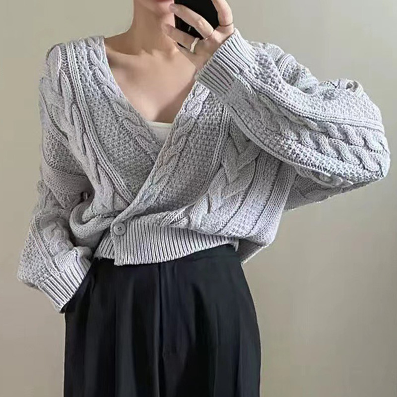 Chic V-neck Cross Textured Button Knit Sweater