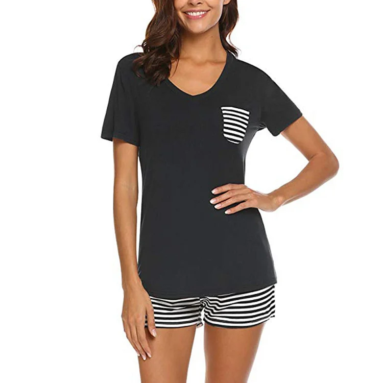 Women Nightwear Short Sleeve Shirt and Shorts Pajama Set V Neck Sleepwear socialshop