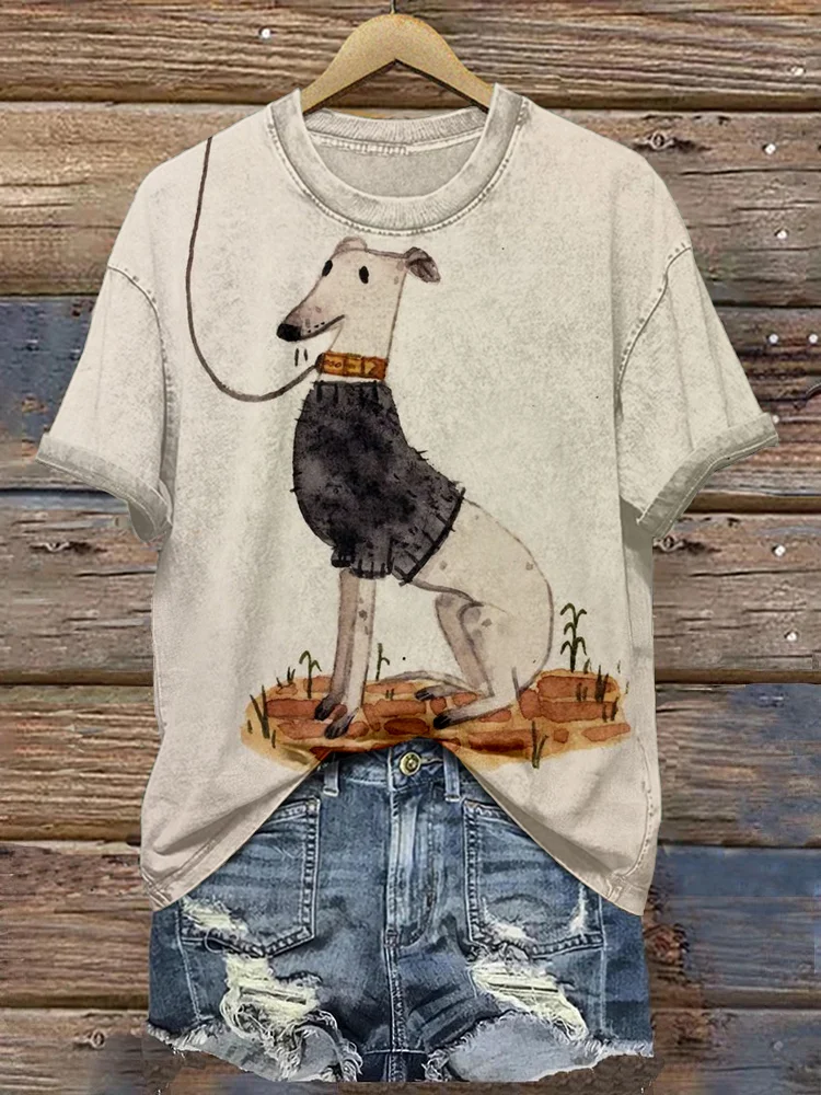 Lovely Dog Art Pattern Vintage Washed T Shirt